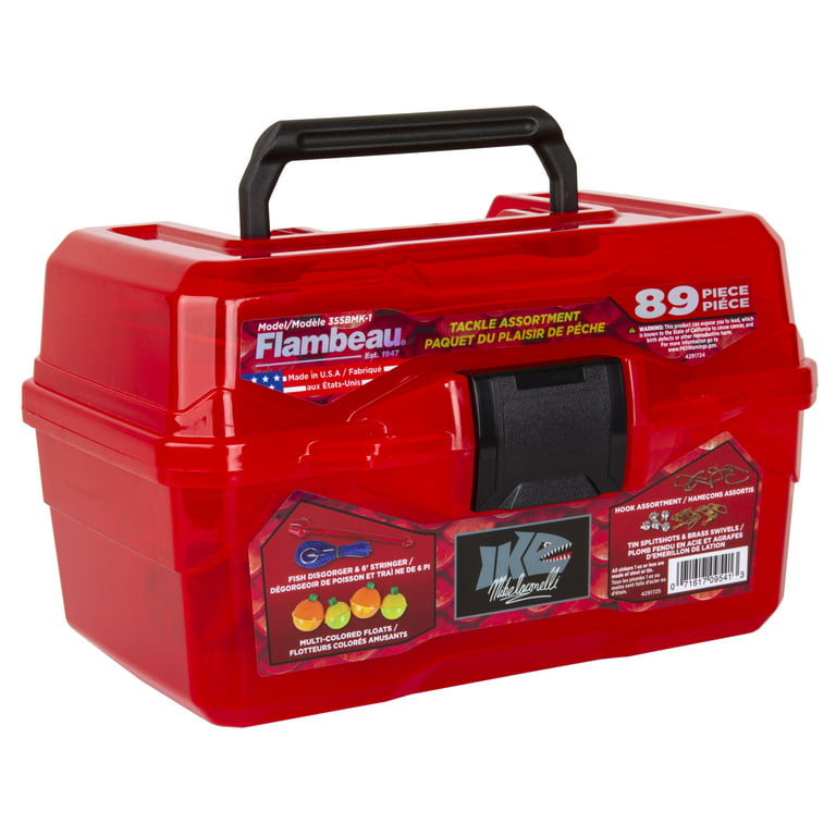 Flambeau Outdoors, Ike Bigmouth Tackle Box Kids Tackle Box 89 Piece Kit,  Red, Plastic, 8.75 inches long 