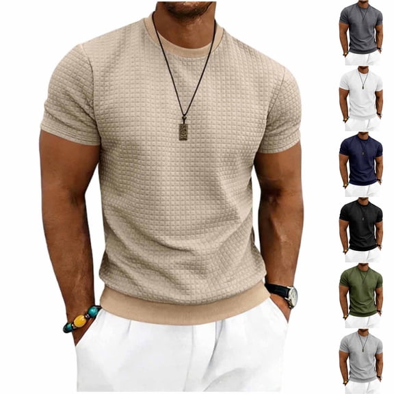 FRSASU Men's Waffle T-Shirt Casual Stretch Solid Crewneck Short Sleeve Lightweight Textured Pullover Tee Tops White