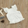 thumbnail image 3 of Baby Girl Summer Jumpsuit Solid Color Double Pockets Ruffled Edge Sleeveless Romper Birthday Gifts, 3 of 7