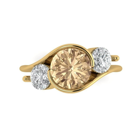 Three-Stone Engagement Ring for Women - 3.5ct Yellow Moissanite in 14K Yellow Gold Promise Ring
