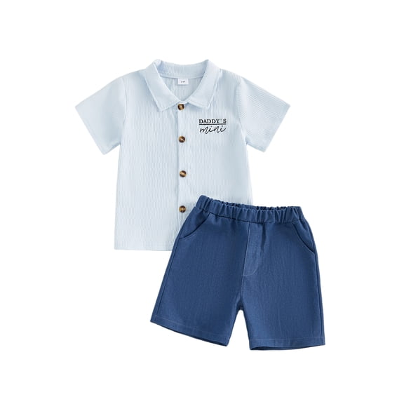 BemeyourBBs Toddler Baby Boy Daddy's Mini Outfit Summer Clothes Fathers Day Outfits Letter Printed Short Sleeve Button Down Shirts and Denim Shorts Set