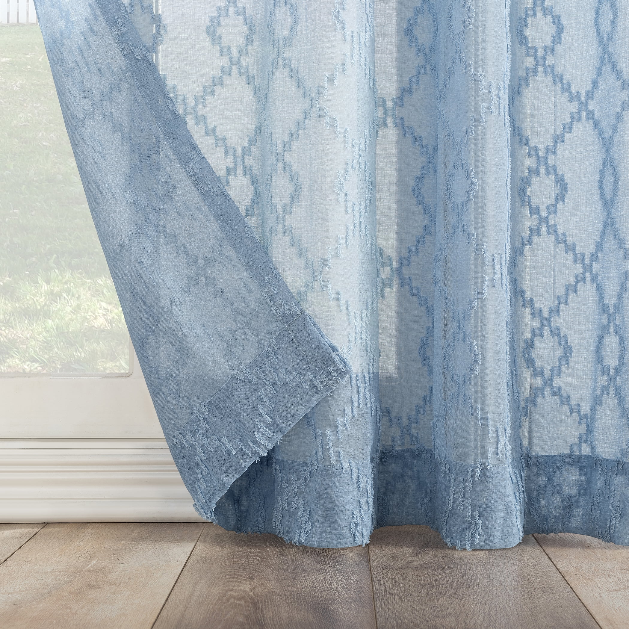 No. 918 Tina Geometric Clipped Semi-Sheer Rod Pocket Kitchen Curtains, 54"x24"