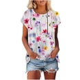 thumbnail image 2 of Womens Striped Shirts Raglan Short Sleeve Blouses Crewneck Pullover Loose Tunic Tops 2025 Summer, 2 of 5