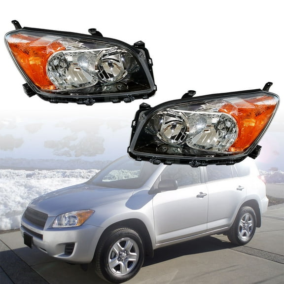 Replacement for 2009-2012 Toyota Rav4 Black Projector Headlight Assembly Pair Left Right Side