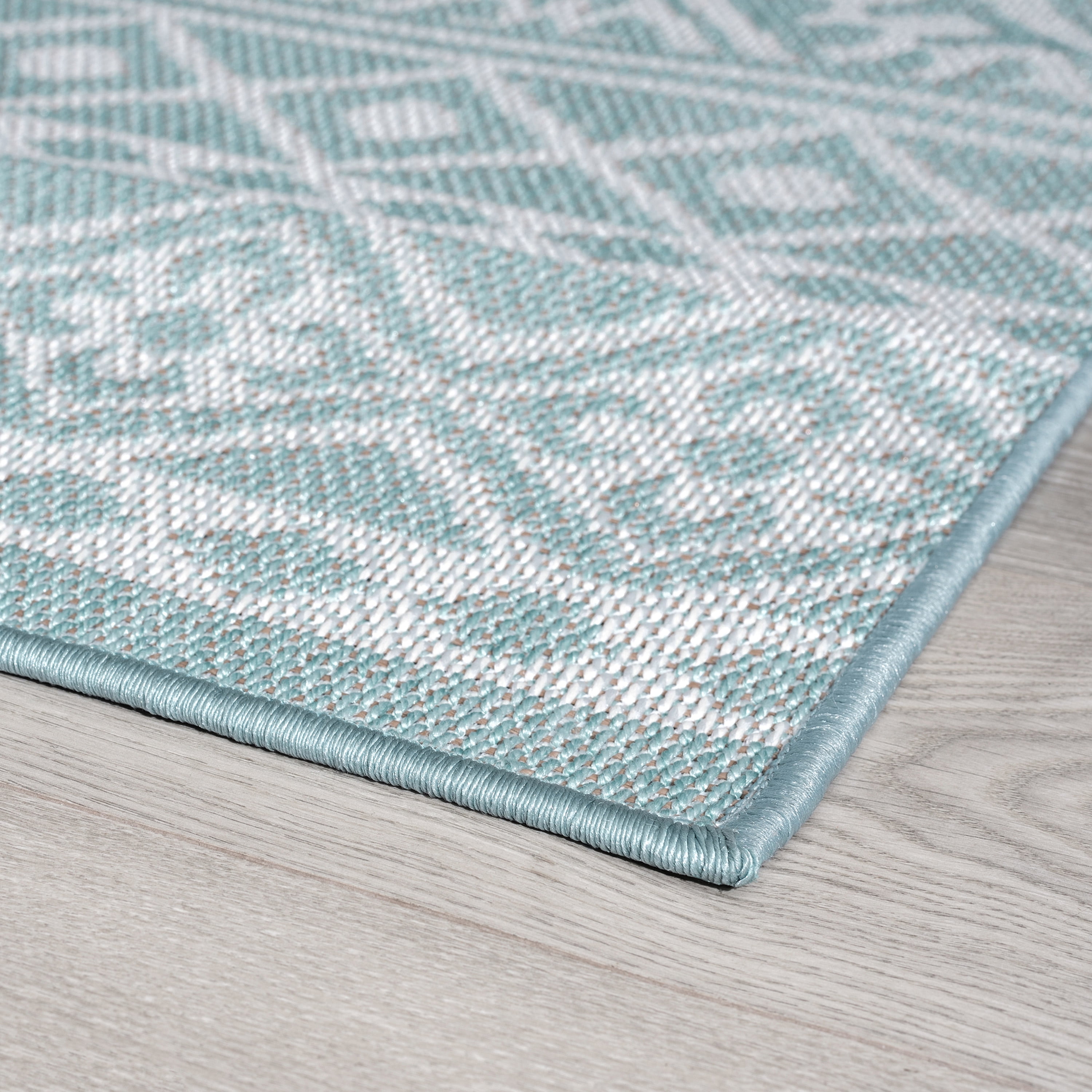 5x7 Water Resistant, Indoor Outdoor Rugs for Patios, Front Door Entry, Entryway, Deck, Porch, Balcony | Outside Area Rug for Patio | Aqua, Tribal | Size: 5' x 6'11''