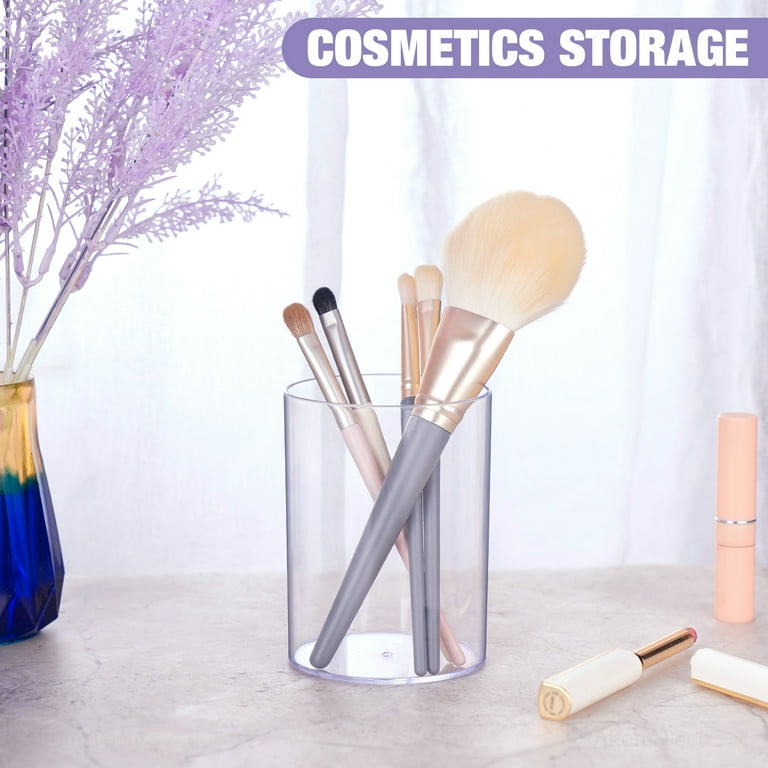 2 Pack Clear Acrylic Pen Holders - Makeup Brush Organizer Cups For Desk | Office & Vanity Storage