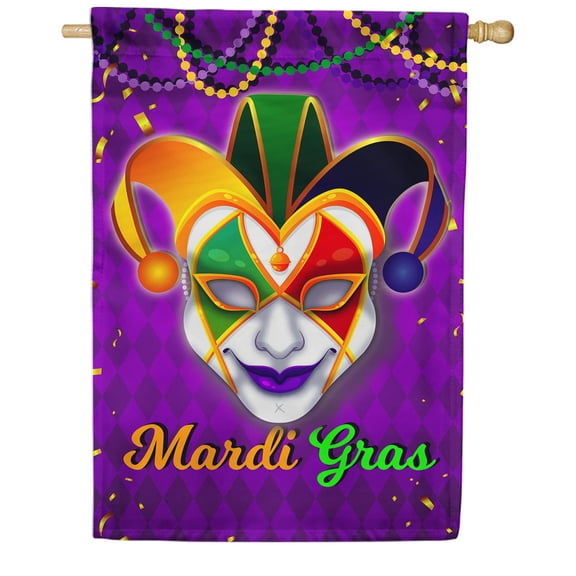 America Forever Flags Colorful Jester, Mardi Gras House Flag, Masquerade Masks Fleur De Lis Carnival 28 x 40 Inch Double Sided Seasonal Yard Outdoor Holiday Decorative Flag