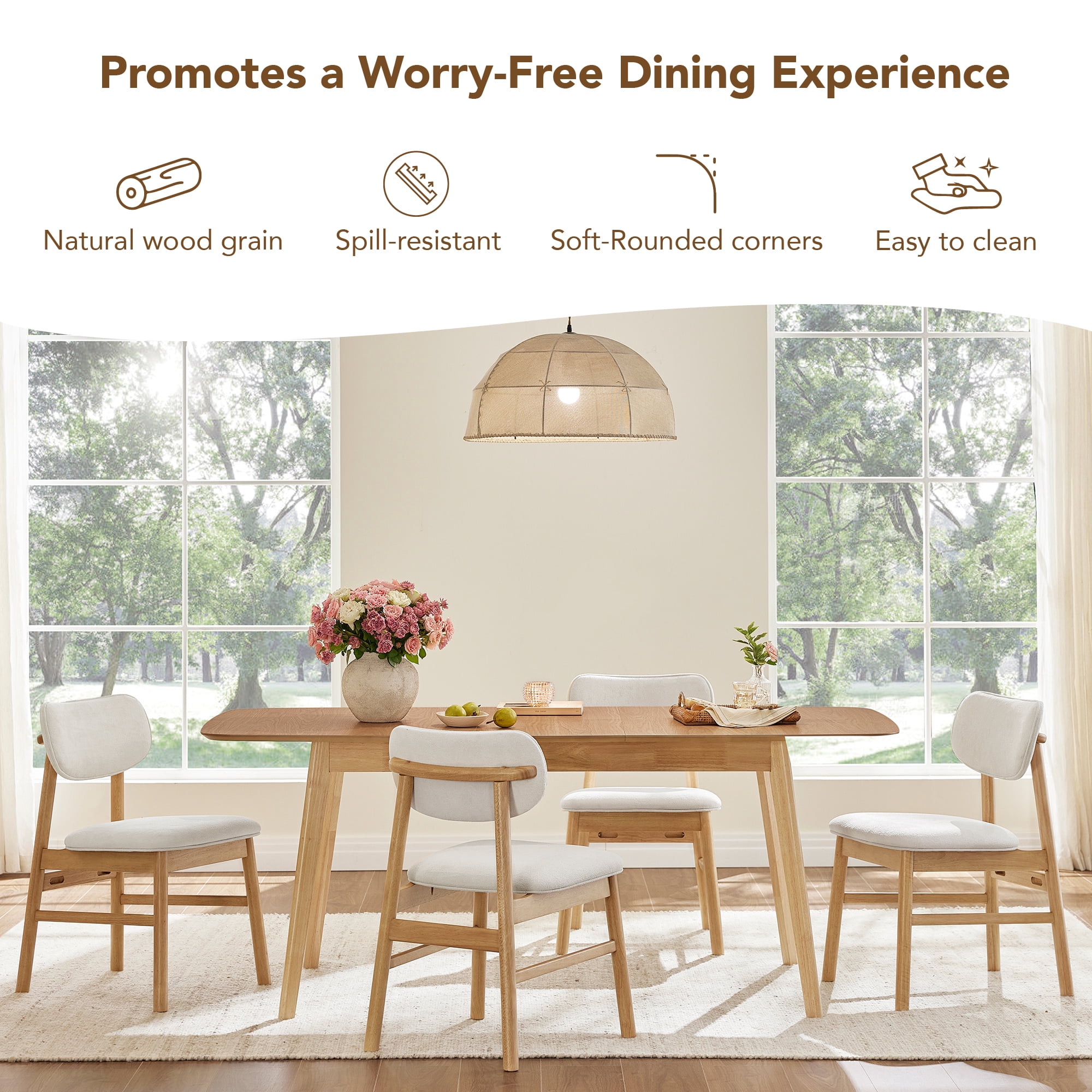 Spruce & Spring Modern Extendable Dining Table Set with Solid Rubberwood Tapered Legs, Scratch-Resistant Walnut/Oak Veneer Space-Saving Kitchen Table with Child-Safe Rounded Corners,Oak