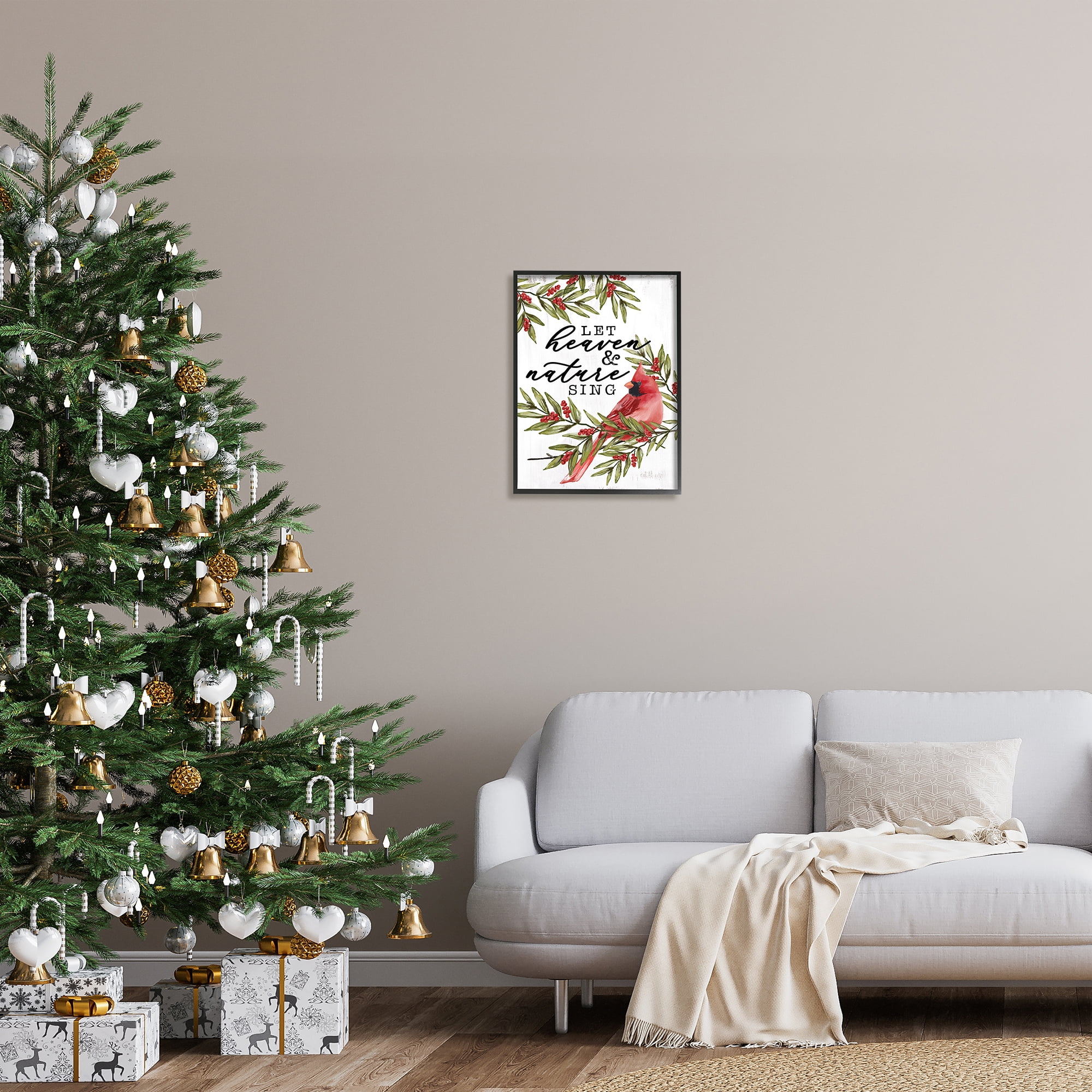 Stupell Industries Festive Phrase Cardinal Holiday Painting Black Framed Art Print Wall Art, 16 x 20