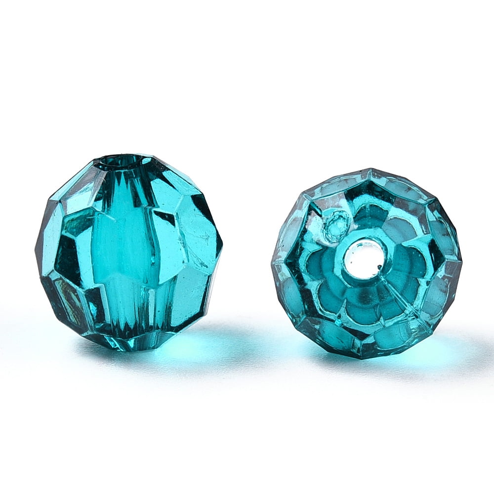 Transparent Acrylic Beads Faceted Round Teal 10x9.5mm Hole: 1.8mm 990pcs/500g