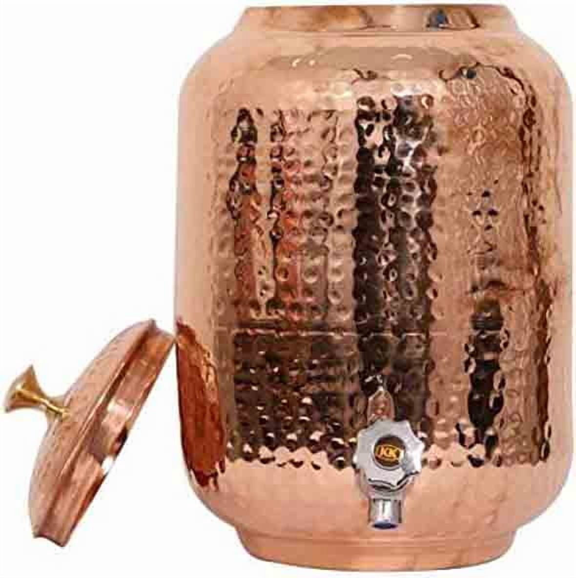 Handmade 100% Pure Copper Hammered Dispenser Water Pitcher, Container, Pot 4 Liter with 2 Glass 1 Bottle