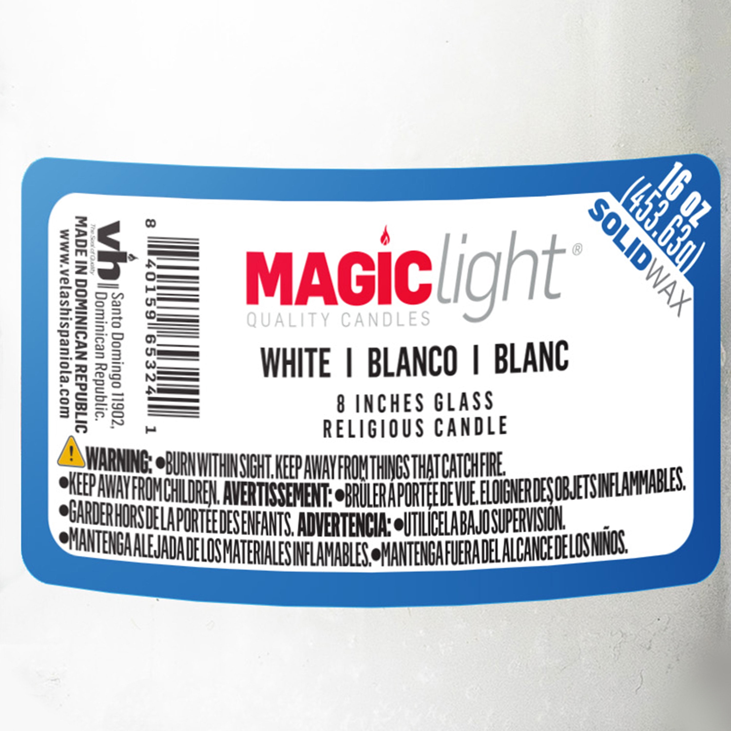 MagicLight Religious Candles 16 oz - Clear Glass Jar, Unscented White Wax