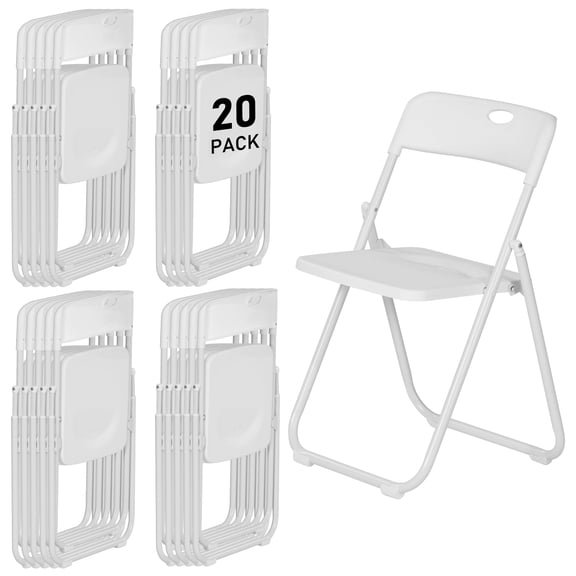 20 Pack White Plastic Folding Chairs, Lightweight Foldable Chair with 350lbs Capacity, Metal Frame Easy to Fold & Store, Commercial Chairs for Parties Events Wedding Office Dinning