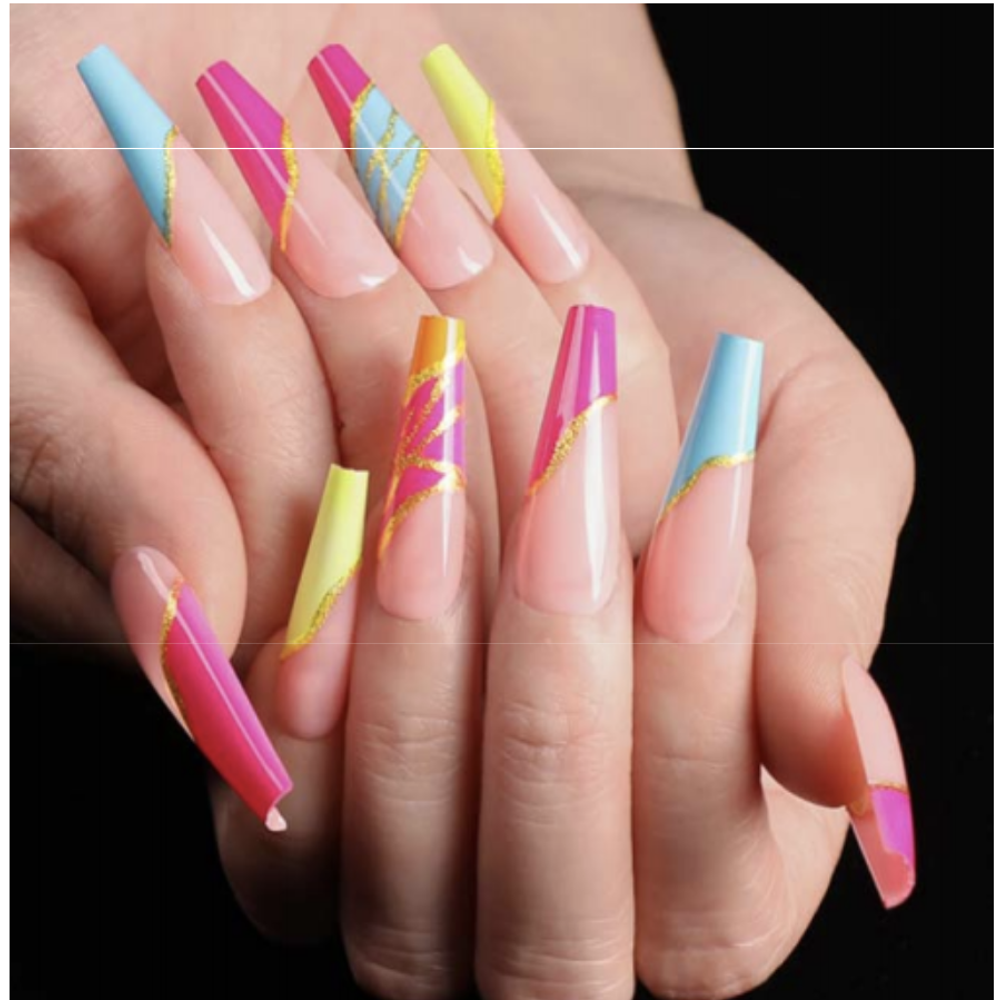 24pcs Coffin Nails Ballerina Long False Nail Tips Full Cover Multicolor