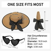Loritta Straw Hats for Women, Wide Brim Floppy Foldable UPF 50+ Beach Sun Hat with Heart Shape Glasses