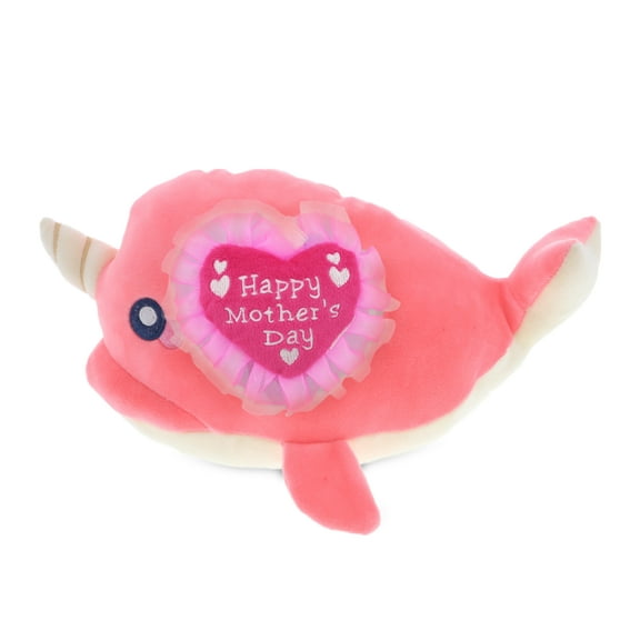 DolliBu Happy Mother's Day Baby Soft Plush Pink Narwhal Figure - Cute Stuffed Animal with Pink Heart Message for Best Mommy, Grandma, Wife, Daughter - Cute Sea Life Plush Toy Gift - 11.75" Inches