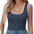 thumbnail image 4 of Summer Sleeveless Color Block Women Square Neckline Tank Tops Slim Vest Camisole, 4 of 5
