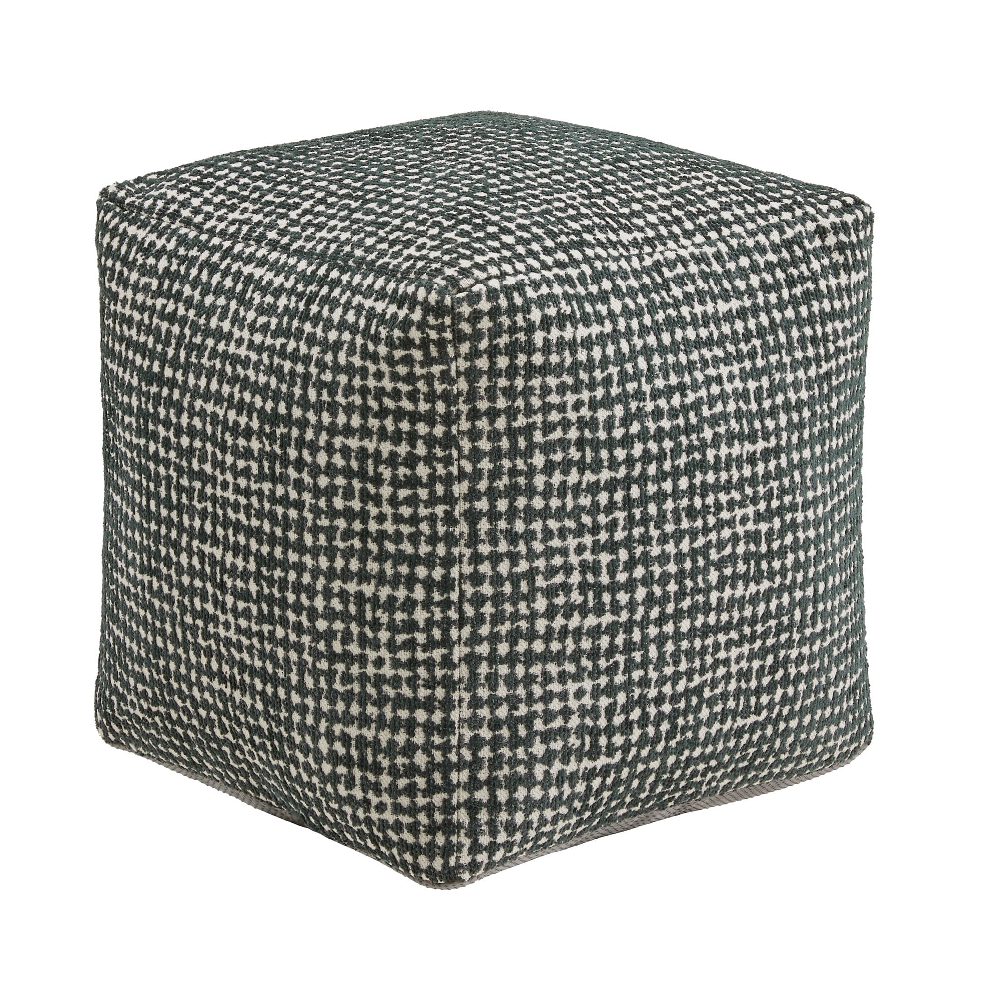 Weston Home Dinant Upholstered Square Pouf Ottoman, Dark Green & White Dot Pattern Fabric