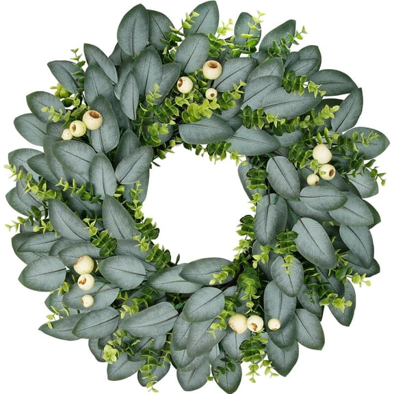 22 Inch Year Round Wreath for Front Door - All Season Outdoor Greenery Wreath - Weatherproof Green Spring & Winter Welcome Easter Decor for Porch & Farmhouse