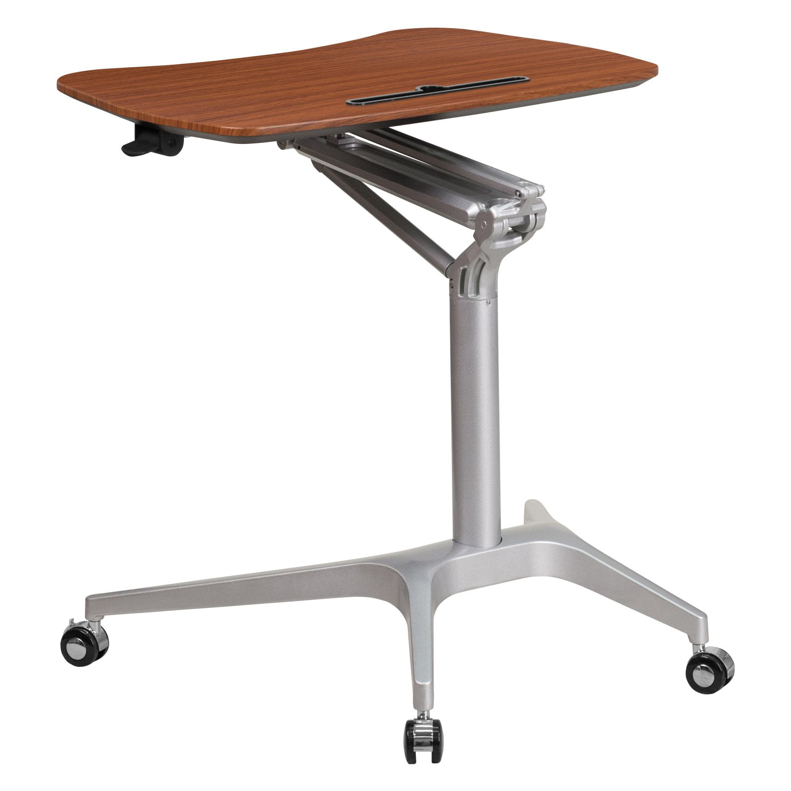 Flash Furniture Mobile Sit Down Stand Up Mahogany Computer Desk With 28 75 W Top Adjule Range 29 41