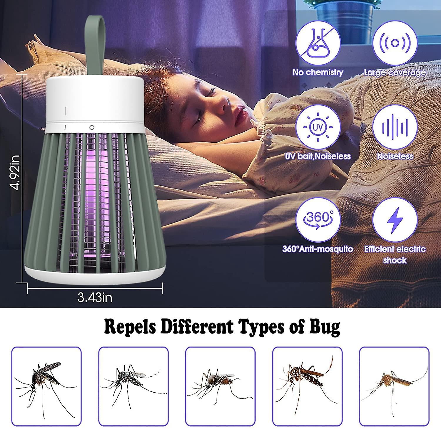 Bug Zapper Outdoor Indoor Rechargeable Mosquito Zapper Portable Mosquito Trap Led Fly Trap And Purple Light For Home Camping Gnats Backyard Patio