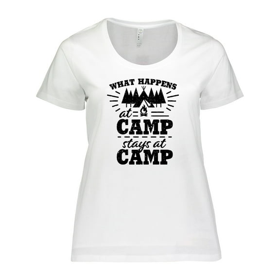 Inktastic What Happens at Camp Stays at Camp with Tent and Woods Women's Plus Size T-Shirt