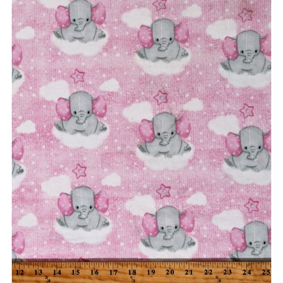A.E. Nathan Comfy Flannel Floating Elephants on Pink Baby Price per Yard