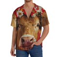 thumbnail image 2 of Zufioo White And Red Daisy Cow Print Mens Button Down Short Sleeve Shirt,Classic Plaid Shirt,Mens Accessories Fashion Shirt-4X-Large, 2 of 6