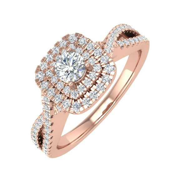 1/2 Carat Cushion cut Halo Diamond Engagement Ring in 14K Rose Gold (Ring Size 5)