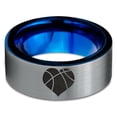 thumbnail image 2 of Tungsten Heart Shaped Basketball Ball Band Ring 8mm Men Women Comfort Fit Blue Flat Cut Brushed Gray Polished, 2 of 4