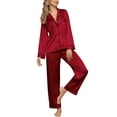 thumbnail image 4 of Womens Silk Satin Pajama Sets with Chest Pockets Notch Collar Two Piece Sleepwear Loungewear Soft Pj Set, 4 of 7