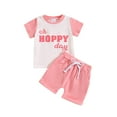 thumbnail image 2 of lkfuzj Toddler Boys Summer Casual Outfits T-Shirt & Elastic ShortsShort Sleeve O Neck Matched Daily T-Shirt 2PC Outfits For Kids 0-3 Years Pink, 2 of 9