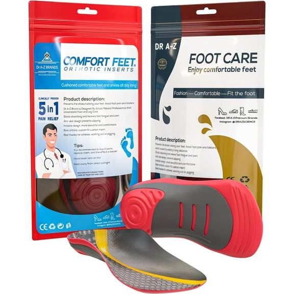 Dr A-Z Shoe Inserts Orthotic Insole For Shoes Insoles, Height Increase Inserts For Men, Women 3/4 Arch Support,  Arch Support Shoe Insert Plantar Fasciitis LARGE 9 inches