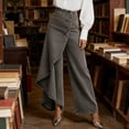 thumbnail image 6 of Karight Womens Asymmetrical Ruffle Overlay Denim Wide Leg Pants High Waisted Button Fly Skirted Jeans, 6 of 6
