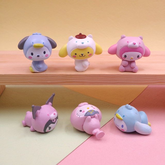 Sanrio-figura de Anime Kitty Kuromi LittleTwinStars, Cinnamoroll, Pompón, Purin, badbadtz-maru, My Melody, adornos de escritorio, juego de 5 piezas qiuyongming unisex