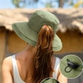 thumbnail image 5 of Sun Hats for Women Gardening Hat Wide Brim Ponytail Beach Sun Protection Breathable Cotton Summer Hat with Fold-Up Brim, Army Green, 5 of 5