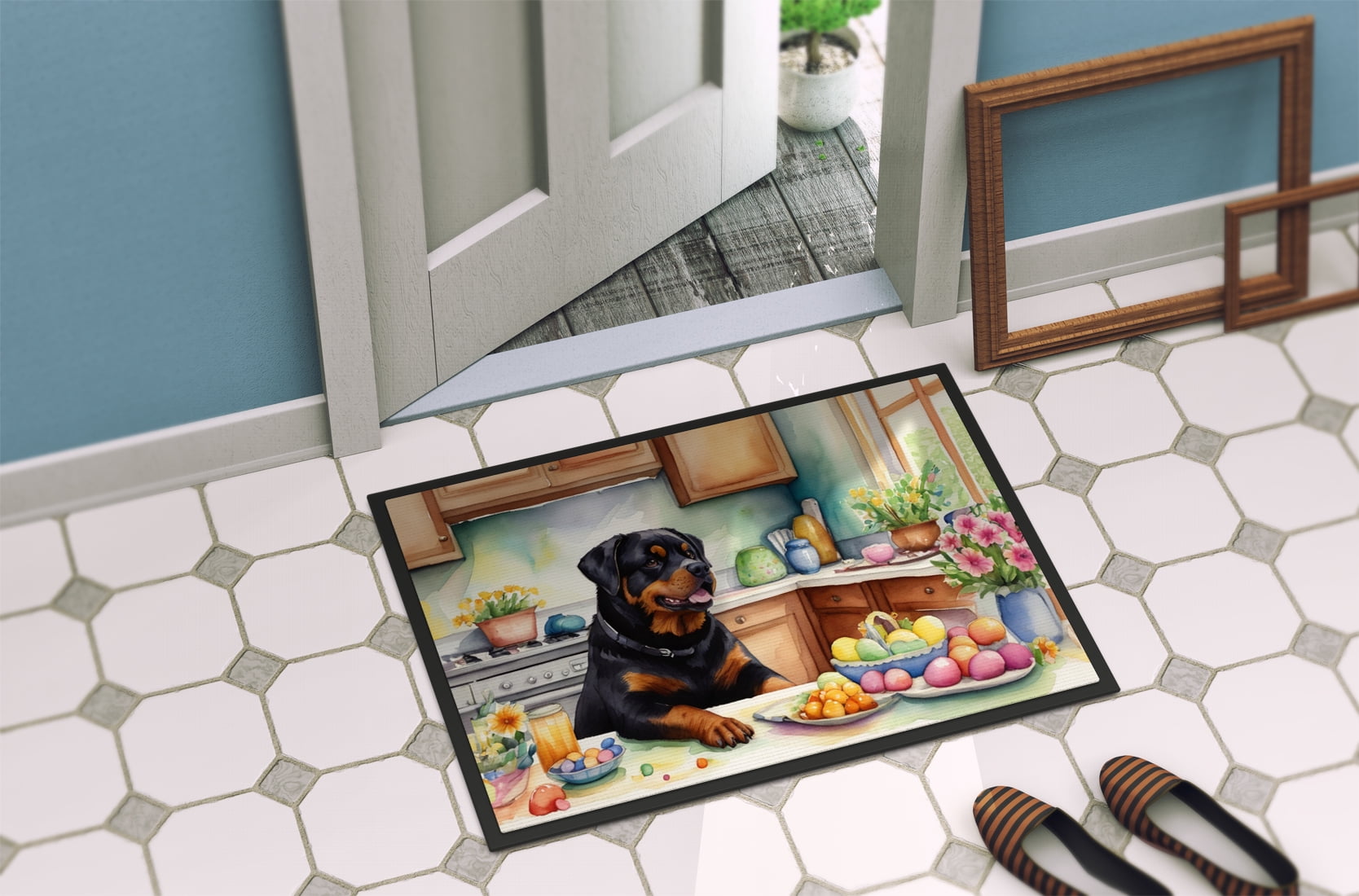 Carolines Treasures DAC6887MAT 18 x 27 in. Decorating Easter Rottweiler Doormat