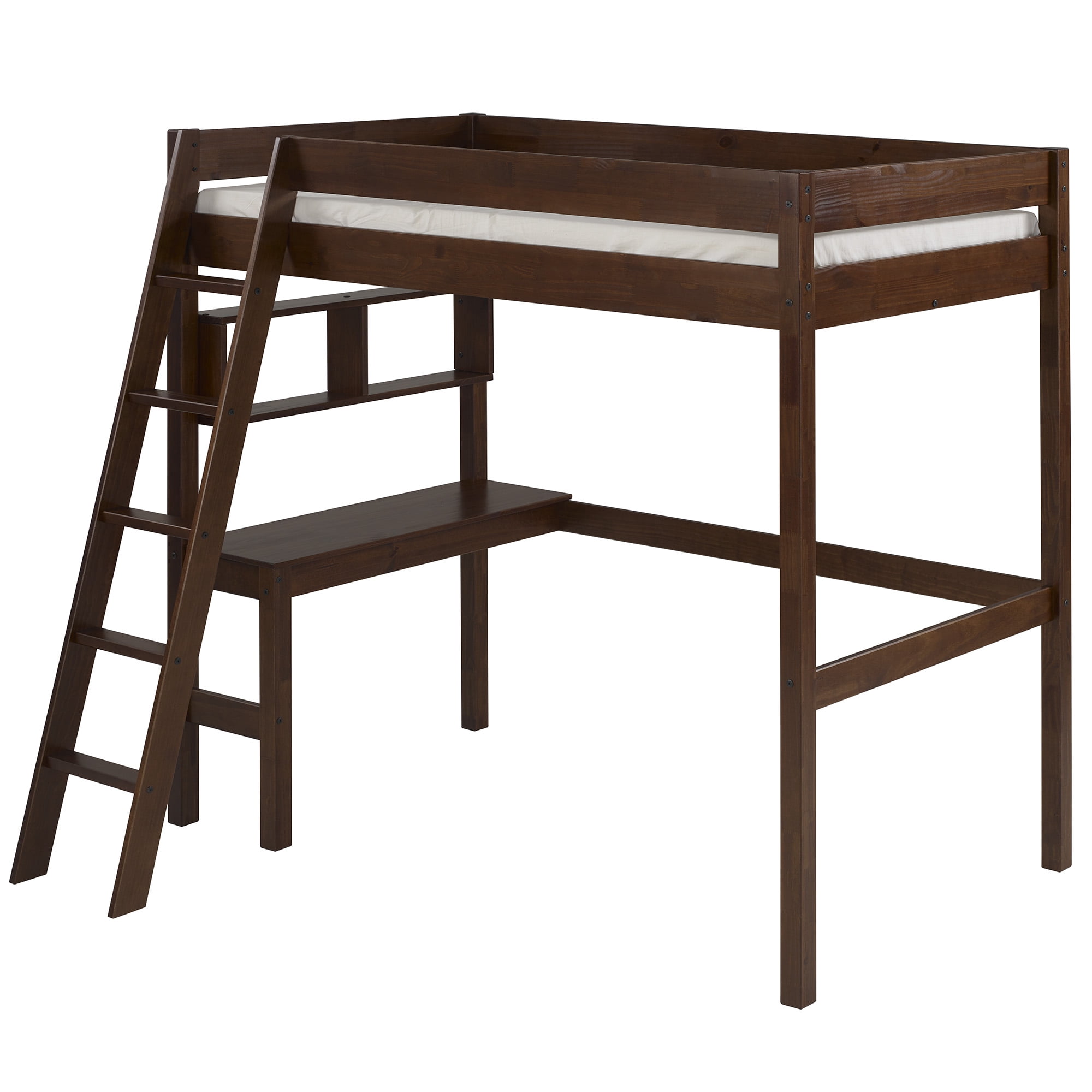 Manor Park Pine Wood Loft Bed Storage, Twin, Walnut