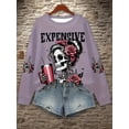 thumbnail image 7 of 2025 New Halloween Skull Rose Print Round Neck Sweatshirt Women's Letter Print European and American Casual Tops, 7 of 7