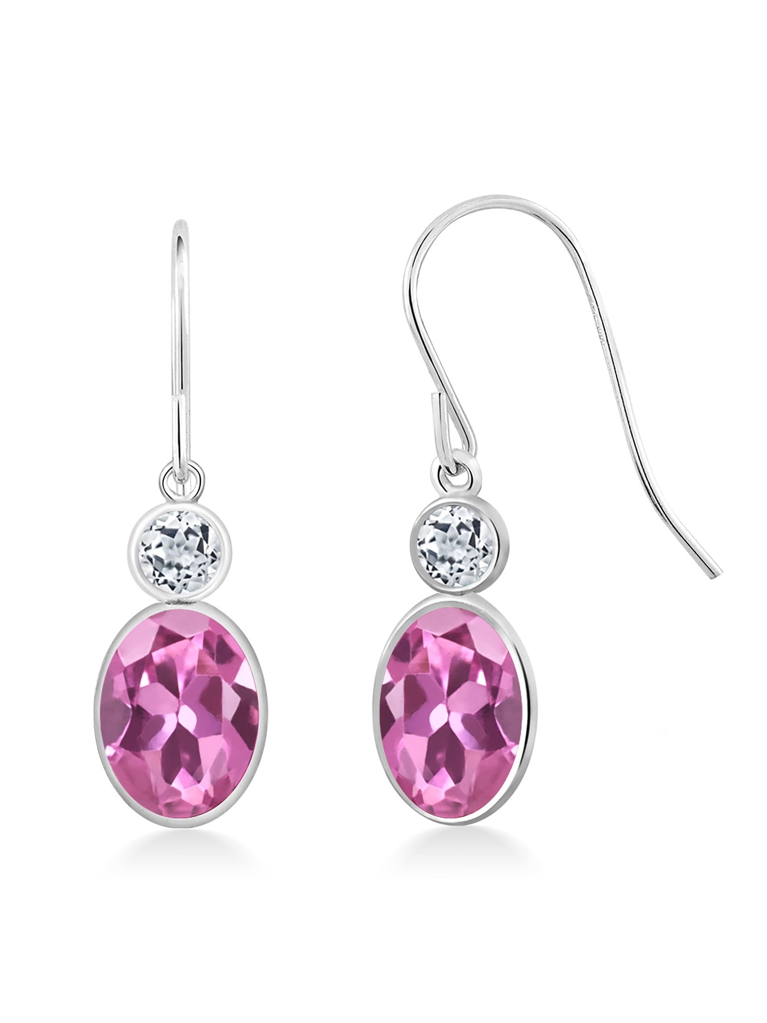 1.98 Ct Oval Pink Tourmaline White Topaz 14K White Gold Earrings by