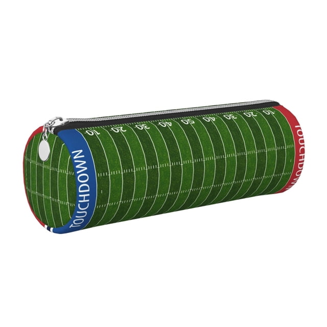 Easygdp American Football Field para Estuche de Lápices Cilíndrico de Cuero con Cremallera, Organizador de Lápices de Cuero para Escuela, Oficina y Viajes