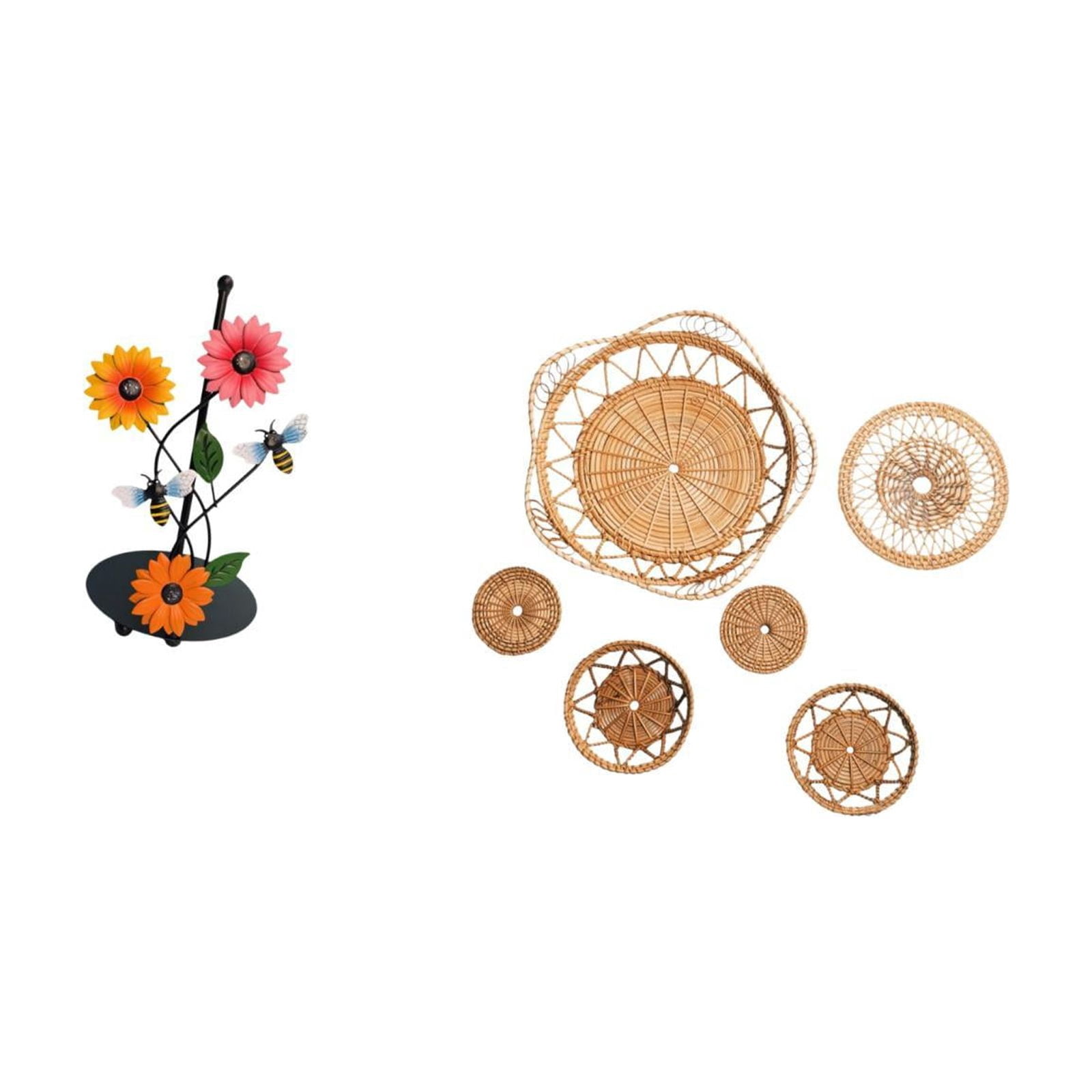 Fiocias Toilet Paper Holder Set with Rattan Woven Wall Hanging Decor Iron Paper Towel Holder Countertop Handicraft Ornament Suitable for Kitchen Dining Room L