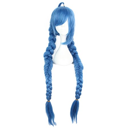 Unique Bargains Human Hair Wigs for Women Lady 53" Blue Wigs with Wig Cap