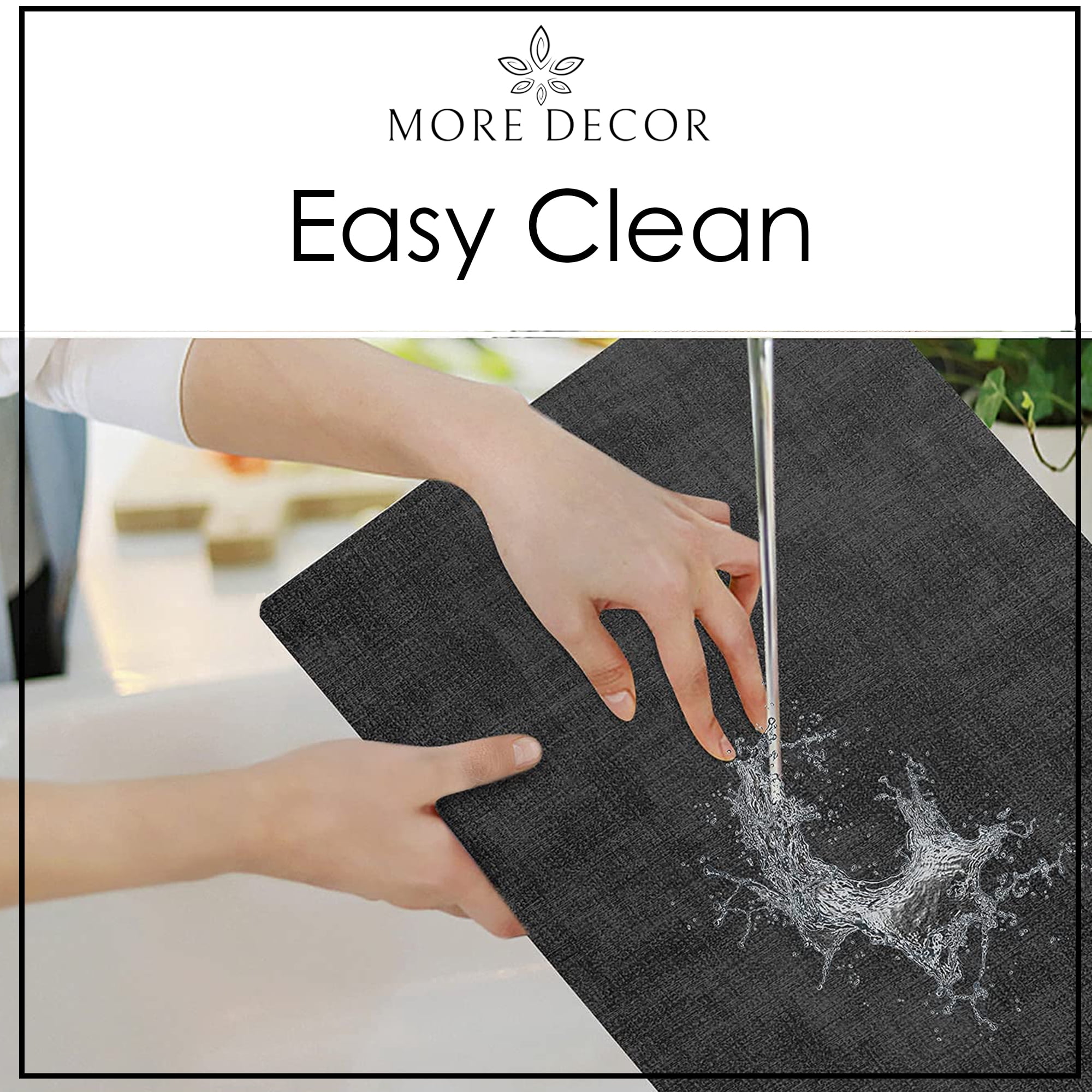 More Décor Faux Leather Placemats for Dining and Kitchen Table - Stain and Heat Resistant, Non Slip, Wipeable, Washable - Set of 4 - Dark Grey