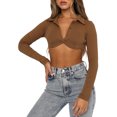 thumbnail image 1 of SAYOO, Top corto Sexy de manga larga para mujer, blusa corta informal básica con escote en V profundo, ropa de calle para discoteca SAYOO  moda, 1 of 8