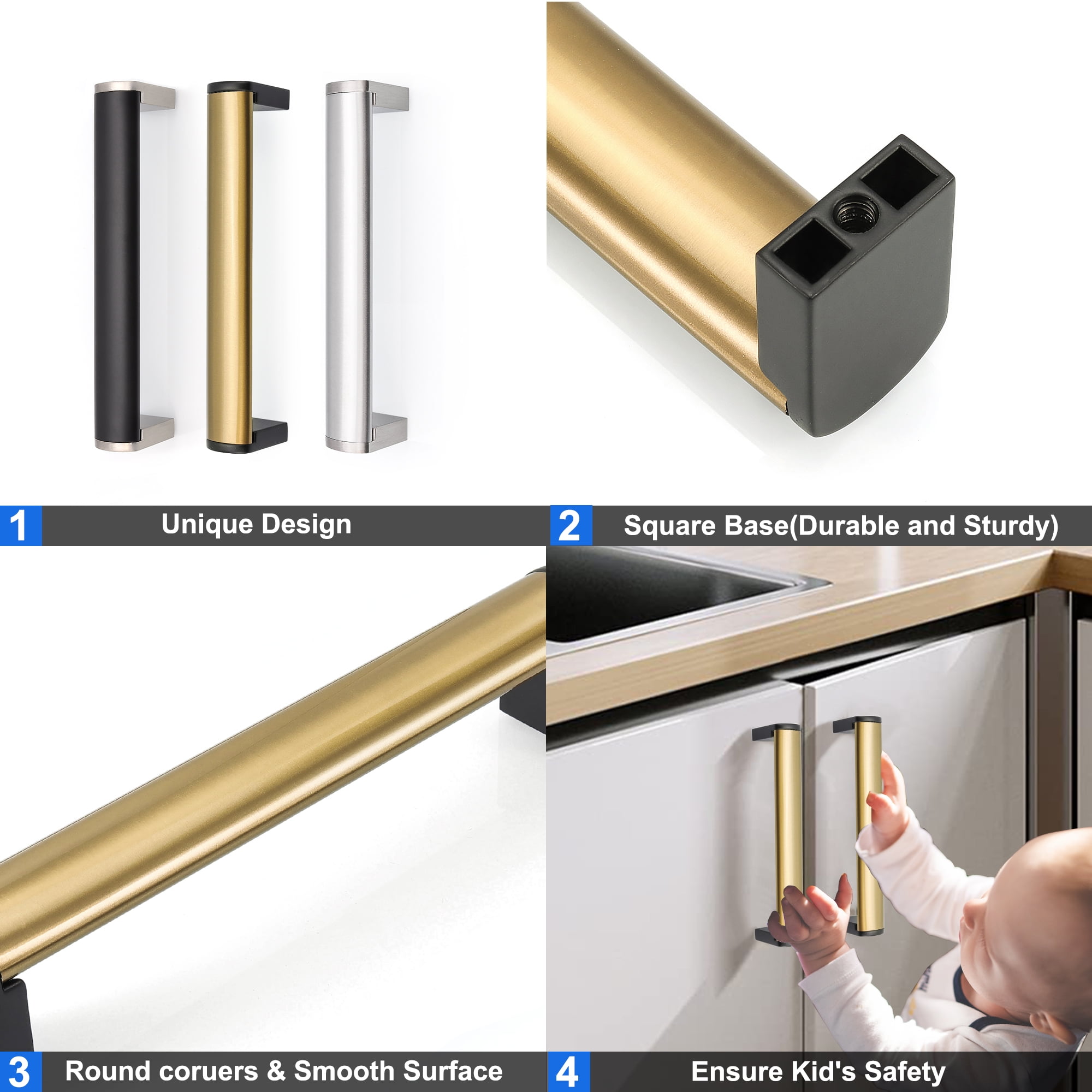 Amerdeco 10 Pack Brushed Brass Cabinet Pulls 5 Inch(128mm) Hole Center Gold  Drawer Pulls Cabinet Hardware Kitchen Cabinet Handles for Bathroom Dresser