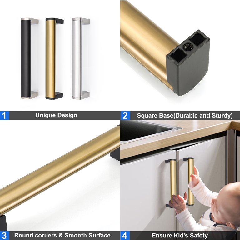 30 Pack Black & Gold Cabinet Pulls - 3-3/4 Inch Hole Spacing, Solid Steel, Matte Finish, For Drawers & Cupboards
