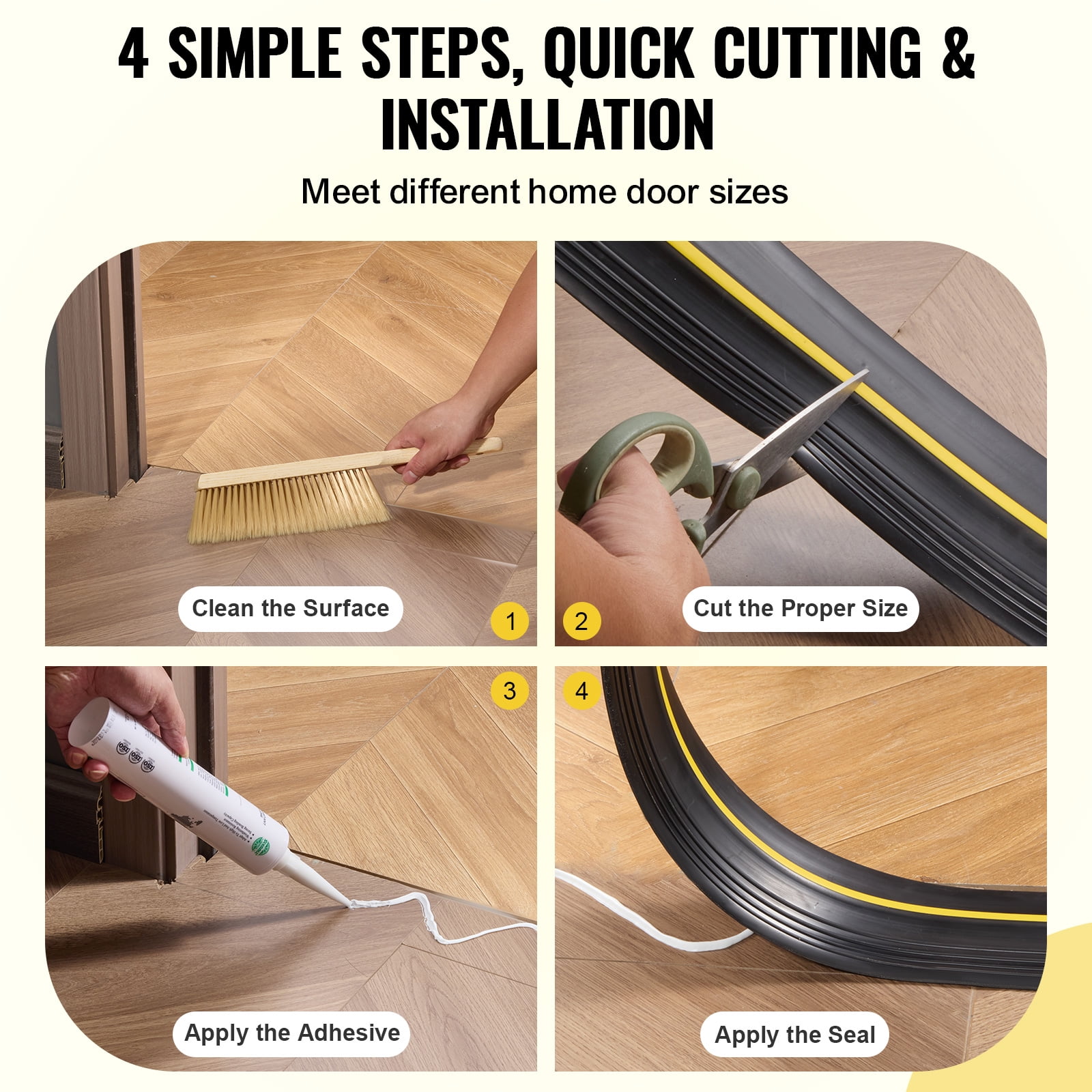 KFFKFF Garage Door Seal Barrier, 10 FT Standard Garage Door Ground Seal Strip with Glue, Garage Door Lower Climate Control Strip, Enhanced Durable PVC DIY Weather Insulation Substitute, Black