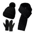 thumbnail image 1 of Conjunto de gorros y bufandas Prolriy para hombre y mujer, tres piezas de lana cálida para otoño e invierno, color negro, 1 of 5