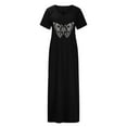 thumbnail image 4 of SMihono Robe Maxi Bohème d'Été pour Femmes Grande Taille Robe Décontractée Imprimée Col Rond Manches Courtes Longue Fendue avec Poche Robe de Plage, 4 of 8